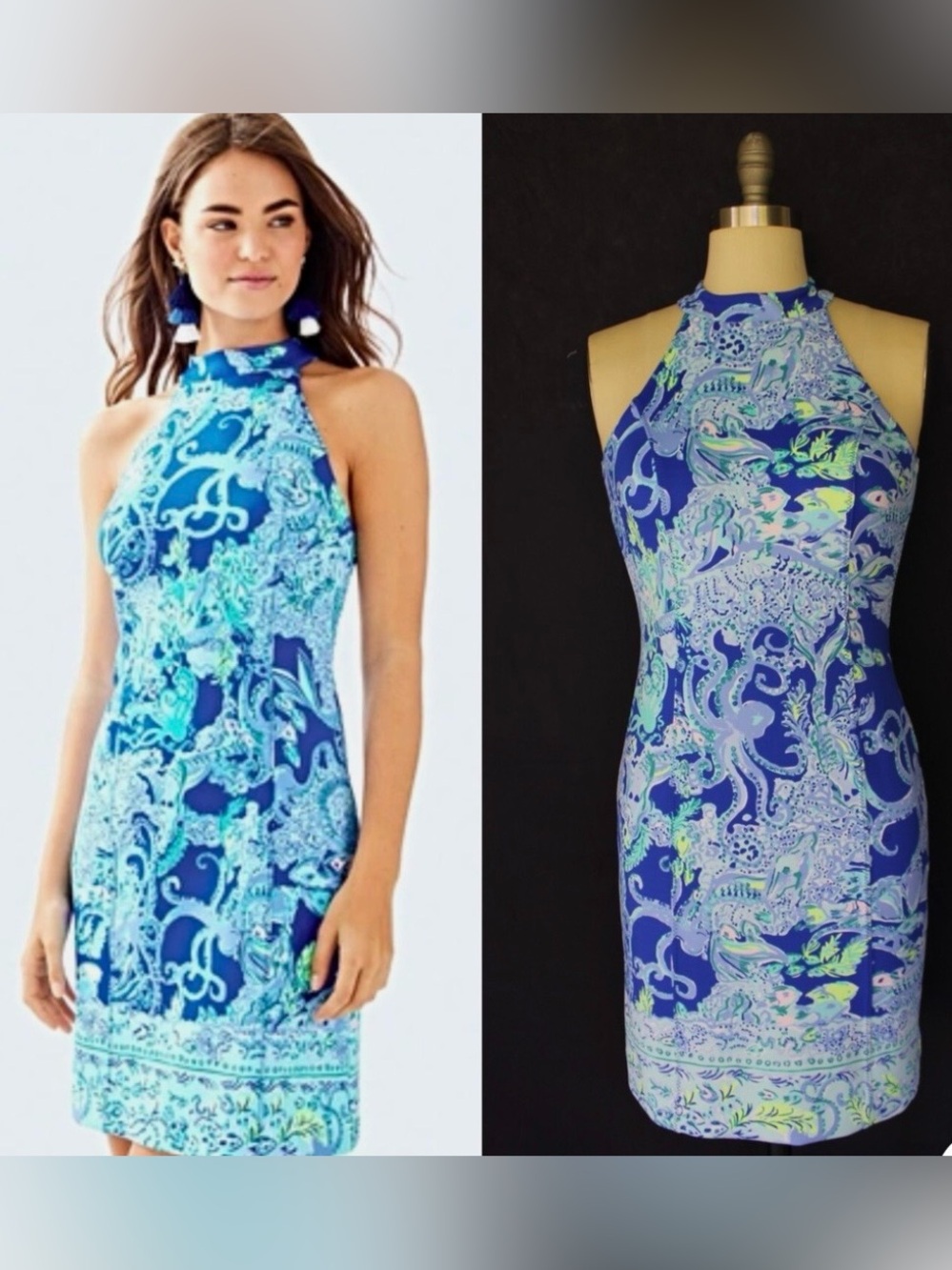 Lilly Pulitzer Blue & Aqua Halter Krista Shift Dress